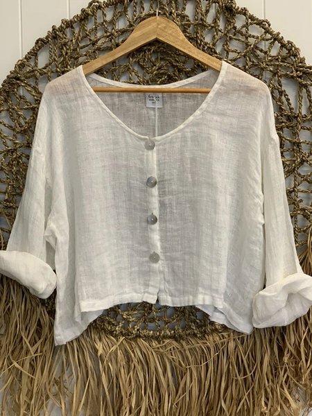 Camicie & Top Maniche Lunghe Lino Scollo a V, Bianco, Blouses & Shirts