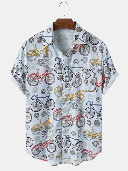 Men's Shirt Collar Printed Shirts, Blue, Blouses&Shirts