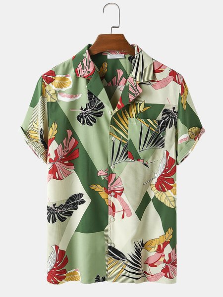 Men's Coconut Tree Basic Printed Shirts, Green, Winter Clearance