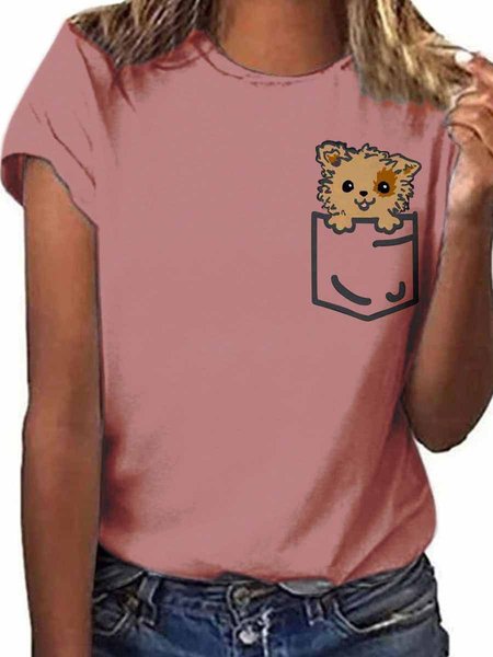 Pocket Pets Puppy Dog Funny Gaphic Crew Neck Tee, Brick red, T-shirts