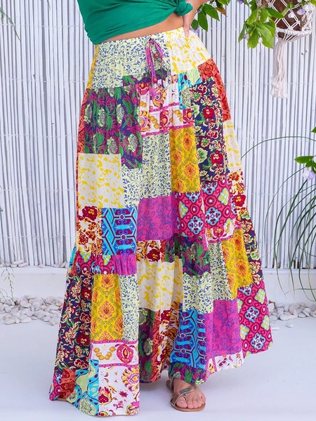 Holiday Floral Print Skirt, As picture, Skirts