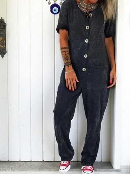 Casual Cotton-Blend Pants, Deep gray, Jumpsuits & Rompers