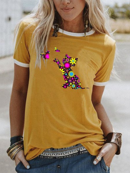 Vintage Cute Cat Floral Printed Plus Size Short Sleeve Crew Neck Casual Tops, Yellow, Printed T-shirts
Vintage Cute Cat Floral Printed Plus Size Short Sleeve Crew Neck Casual Tops, Yellow, Printed T-shirts