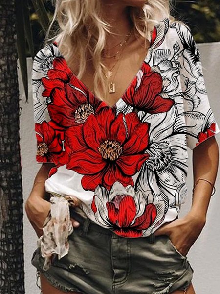 Sweet V Neck T-shirt, As picture, T-Shirts