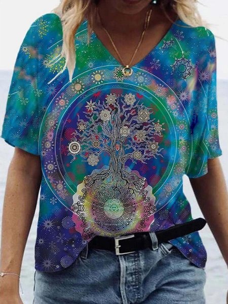 Shift Short Sleeve Polyester Cotton Shirts & Tops, Printed T-shirts