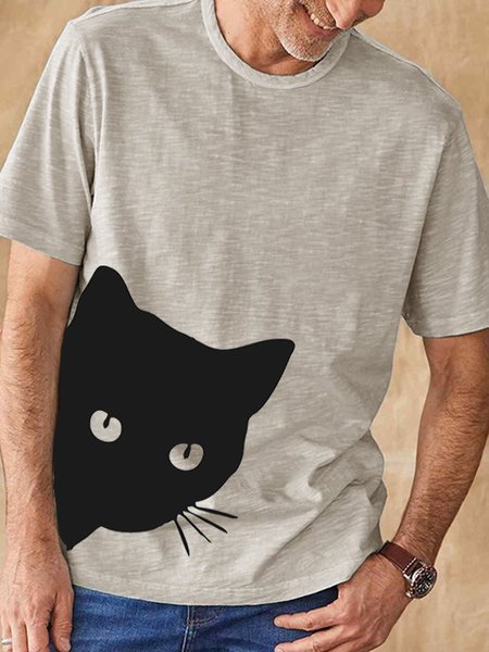 Vintage Cotton-Blend Animal Printed Tee Shirts & Tops, Light khaki, Men's t-shirts