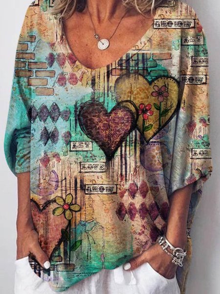 Casual Love print Shirt, Brown, T-shirts