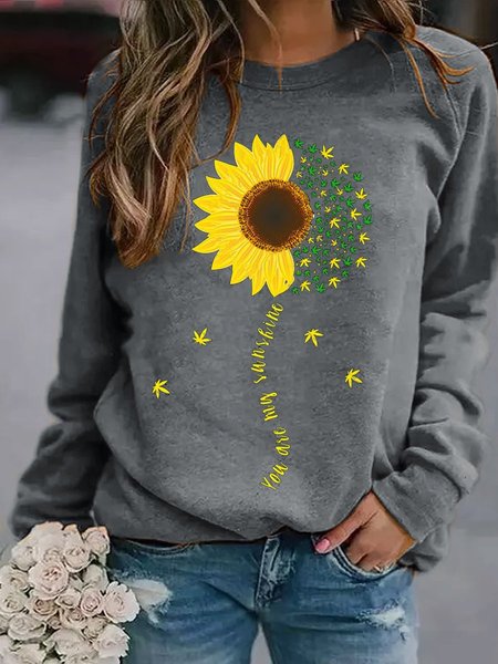 Sunflower and Letters Women's Sweatshirt, Grey, T-shirts