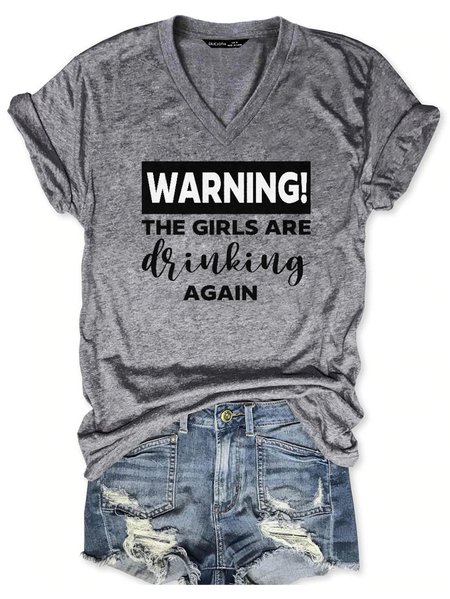 Warning The Girls Are Drinking Again Tee, Gray, Tees & T-shirts