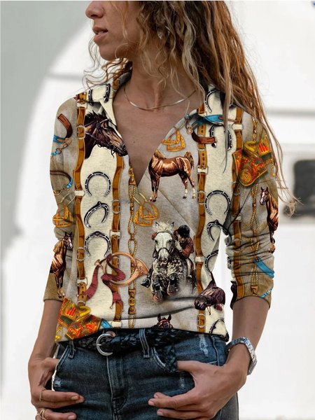 Vintage Horse Chain Pattern V-neck Long Sleeve Top, Multicolor, Hoodies&Sweatshirts
Vintage Horse Chain Pattern V-neck Long Sleeve Top, Multicolor, Hoodies&Sweatshirts