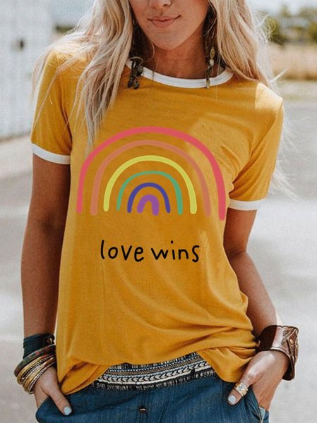Rainbow Printed Modal Short Sleeve T-Shirts, Yellow, T-Shirts