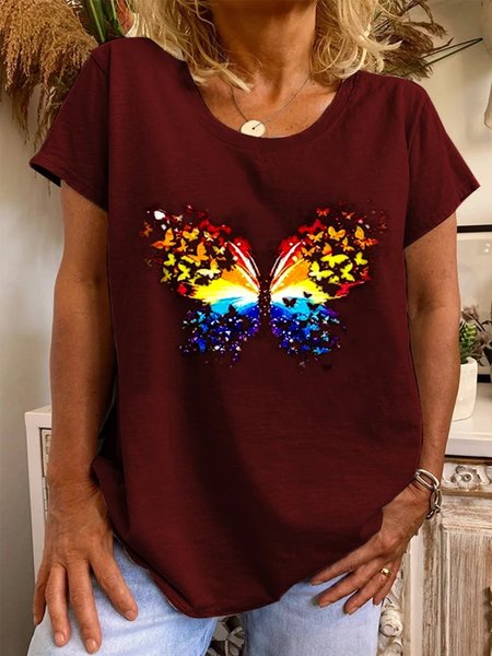 Vintage Butterfly Printed Plus Size Short Sleeve Crew Neck Casual Tops, Wine red, Tops
Vintage Butterfly Printed Plus Size Short Sleeve Crew Neck Casual Tops, Wine red, Tops