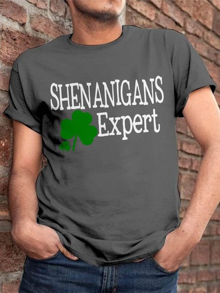Shenanigans Expert Clover Graphic Short Sleeve Round Neck Tee, Deep gray, T-shirts