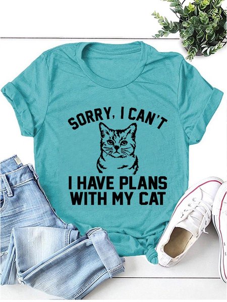 Sorry I Can't I Have Plans With My Cat Short Sleeve Round Neck Tee, Turquoise, T-shirts
Sorry I Can't I Have Plans With My Cat Short Sleeve Round Neck Tee, Turquoise, T-shirts