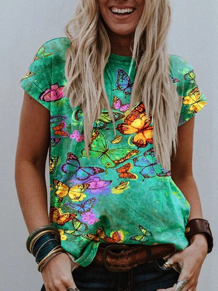 Green Butterfly Printed Crew Neck Short Sleeve Casual Shift Shirts & Tops, Printed T-shirts
Green Butterfly Printed Crew Neck Short Sleeve Casual Shift Shirts & Tops, Printed T-shirts