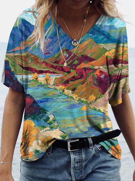 Landscape Oil Painting Graphic Casual Short-Sleeved T-shirt, Multicolor, T-shirts
Landscape Oil Painting Graphic Casual Short-Sleeved T-shirt, Multicolor, T-shirts