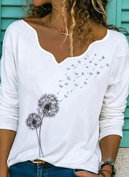Dandelion Women Long Sleeve Casual Shirt Top, White, T-shirts