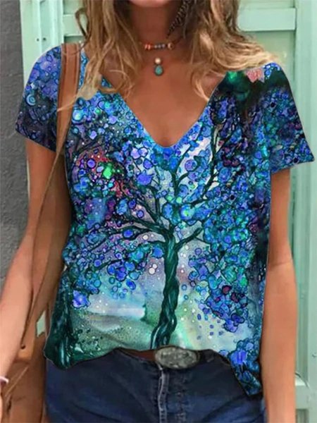 Plant Shift Cotton Casual T-shirt, Blue, T-Shirts