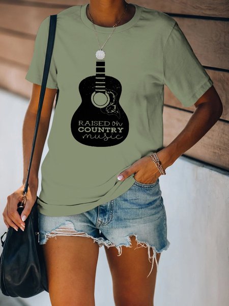 Raised On Country Music Graphic Tee, Army green, T-shirts