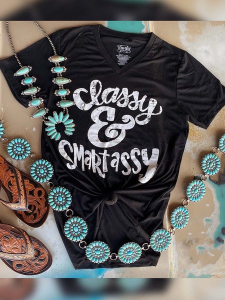 Letter Short Sleeve Printed Cotton-blend Crew Neck Casual Summer Top, Black, T-Shirts
Letter Short Sleeve Printed Cotton-blend Crew Neck Casual Summer Top, Black, T-Shirts