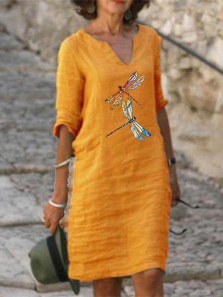 Half Sleeve Shift Dresses, Yellow, Dresses