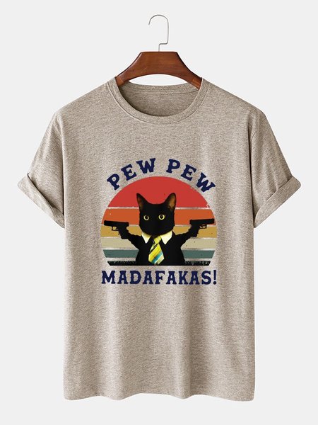 Printed Vintage Crew Neck Tee Shirts & Tops, Light khaki, Men's t-shirts