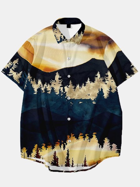 Abstract Cotton-Blend Casual Shirts & Tops, Navyblue, Men's Floral shirt