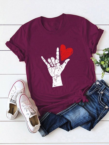Gesture Heart Graphic Tee, Wine red, T-shirts