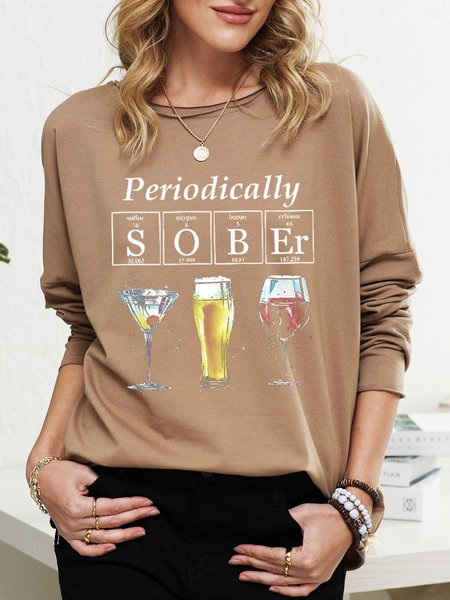 Wine Beer Drinking Periodically Sober Graphic Sweatshirt, Light brown, Hoodies&Sweatshirts