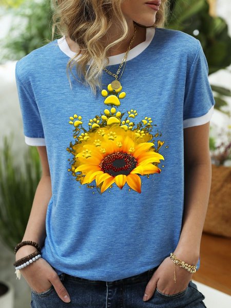 Dog Paw Sunflower T-shirt, Blue, T-shirts