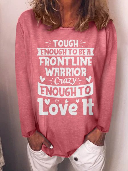 Frontline WarriorGraphic Crew Neck Short Sleeve Loose Top, Red, T-shirts