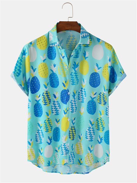 Cotton-Blend Holiday Cartoon Shirts & Tops, Blue, Men's Floral shirt