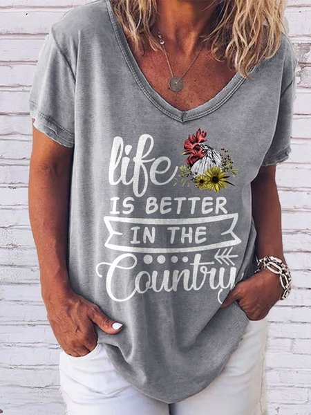 Life Is Better In The Country Chicken Graphic V-Neck Short Sleeve Loose Tee, Gray, T-shirts
Life Is Better In The Country Chicken Graphic V-Neck Short Sleeve Loose Tee, Gray, T-shirts