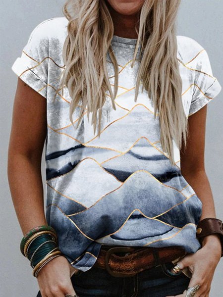 Women's Mountains Abstract Print Tee, Multicolor, Tops