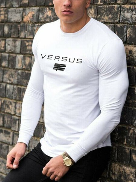 Letter Casual Shirts & Tops, White, Men's t-shirts
