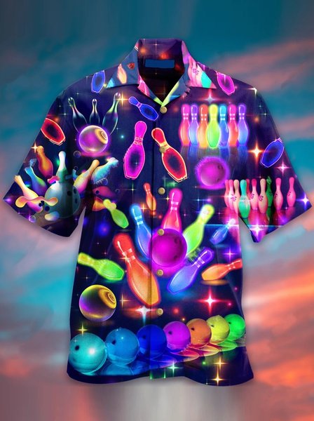Shirt Collar Casual Cotton-Blend Shirts, Navy blue, Men's Floral shirt