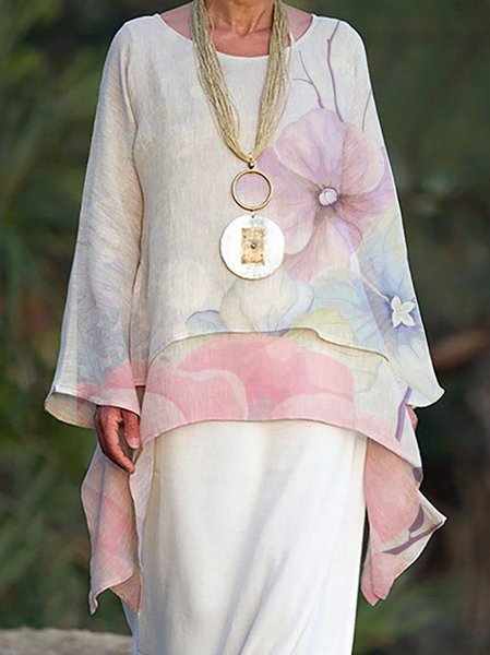 Shift Crew Neck Long Sleeve Tops, As picture, Blouses & Shirts