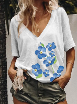 Scollo a V Maniche Corte Myosotis alpestris Floreale Dritto Top, Bianco, T-Shirts
Scollo a V Maniche Corte Myosotis alpestris Floreale Dritto Top, Bianco, T-Shirts