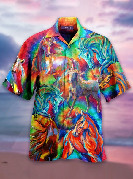 Shirt Collar Casual Cotton-Blend Shirts & Tops, As picture, Men's Floral shirt