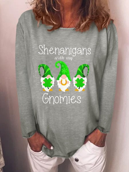 Shenanigans With My Gnomies St Patrick's Day Standard Long sleeve Top, Gray, Hoodies&Sweatshirts