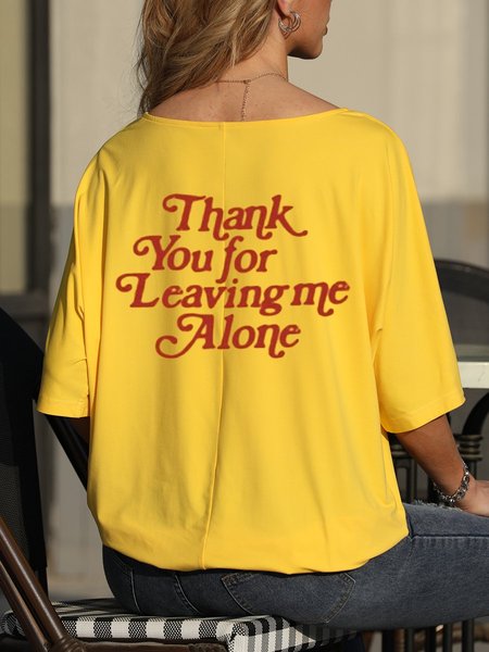 Thank You For Leaving Me Alone Cotton-Blend Casual Short Sleeve Woman's Shirts & Tops, Yellow, T-shirts
