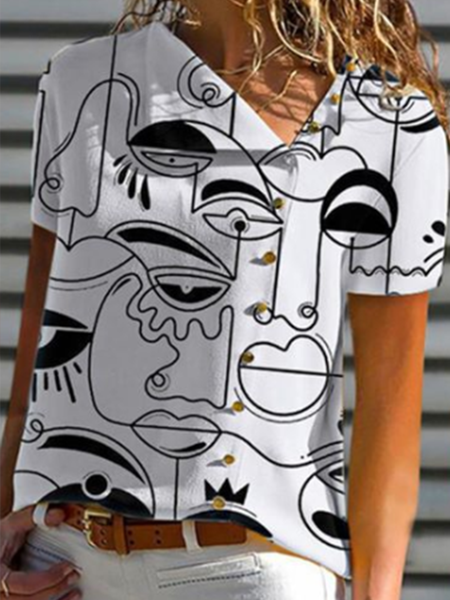 Casual V Neck Shirts & Tops, White, Tops