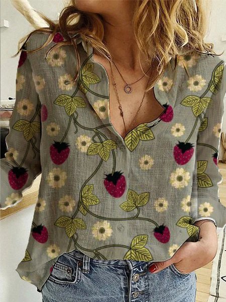 Casual Shirt Collar Shift Long Sleeve Shirts & Tops, As picture, Tops