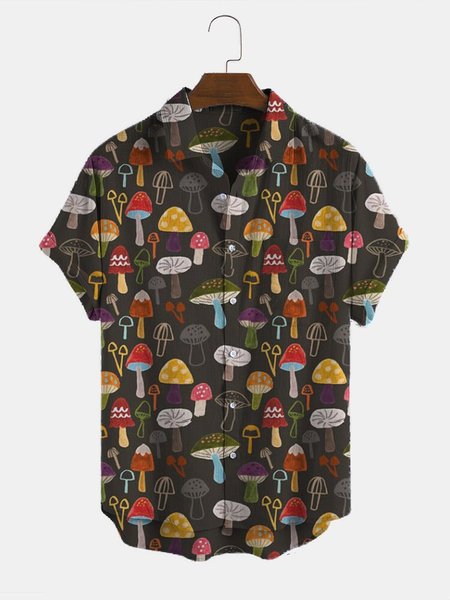 Men's Mushrooms Basic Shirts, Black, Men's Floral shirt