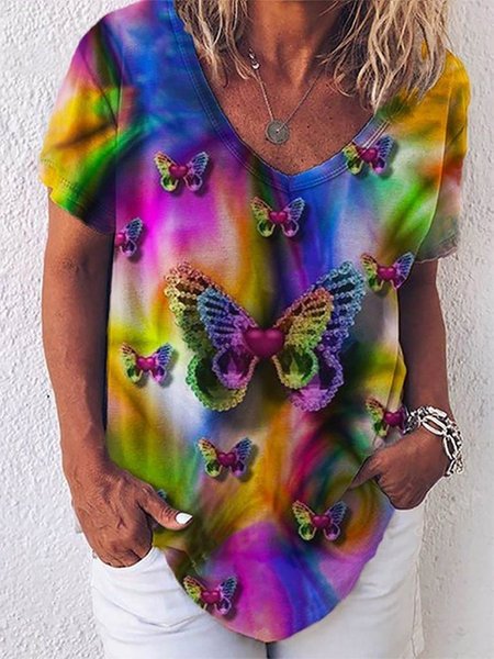Short Sleeve Casual Abstract Butterfly Painting Print T-shirt, As picture, T-Shirts
Short Sleeve Casual Abstract Butterfly Painting Print T-shirt, As picture, T-Shirts