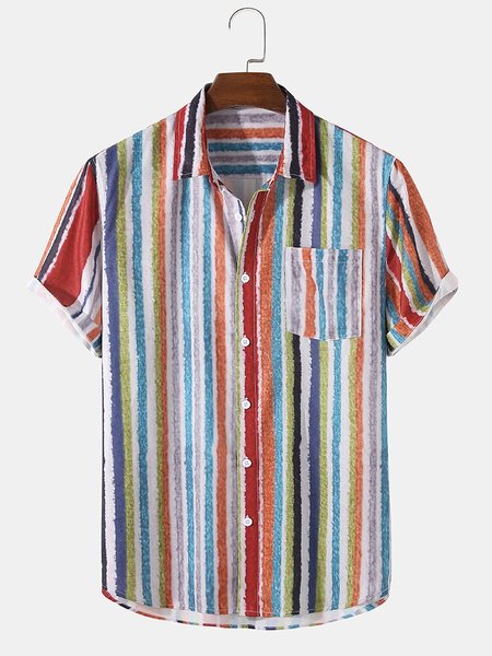 Men's Printed Casual Shirt Collar Shirts, Blue, Men's Floral shirt