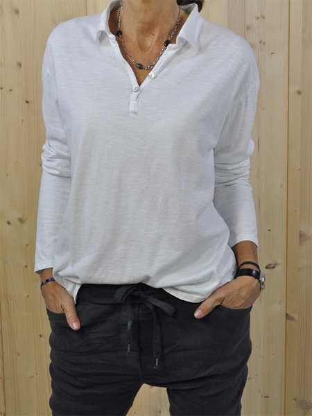 Collo a scialle Maniche Lunghe Casuale Abbottonato Top, Bianco, Sweater