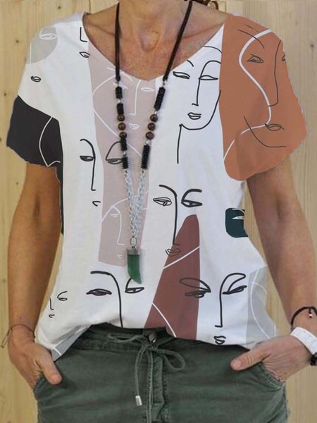 Casual Short Sleeve T-shirt, White, T-Shirts