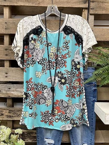 Women Summer Boho Crew Neck Short Sleeve Printed T-Shirts, Blue, Printed T-shirts
Women Summer Boho Crew Neck Short Sleeve Printed T-Shirts, Blue, Printed T-shirts