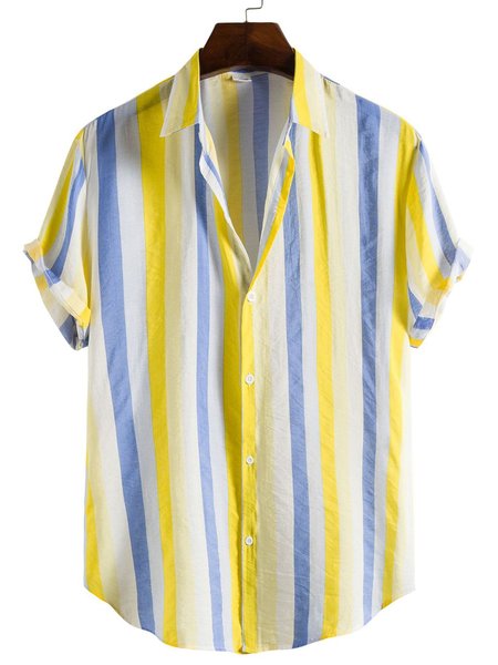 Men's Printed Basic Shirt Collar Shirts, Yellow, Shirts & Blouse